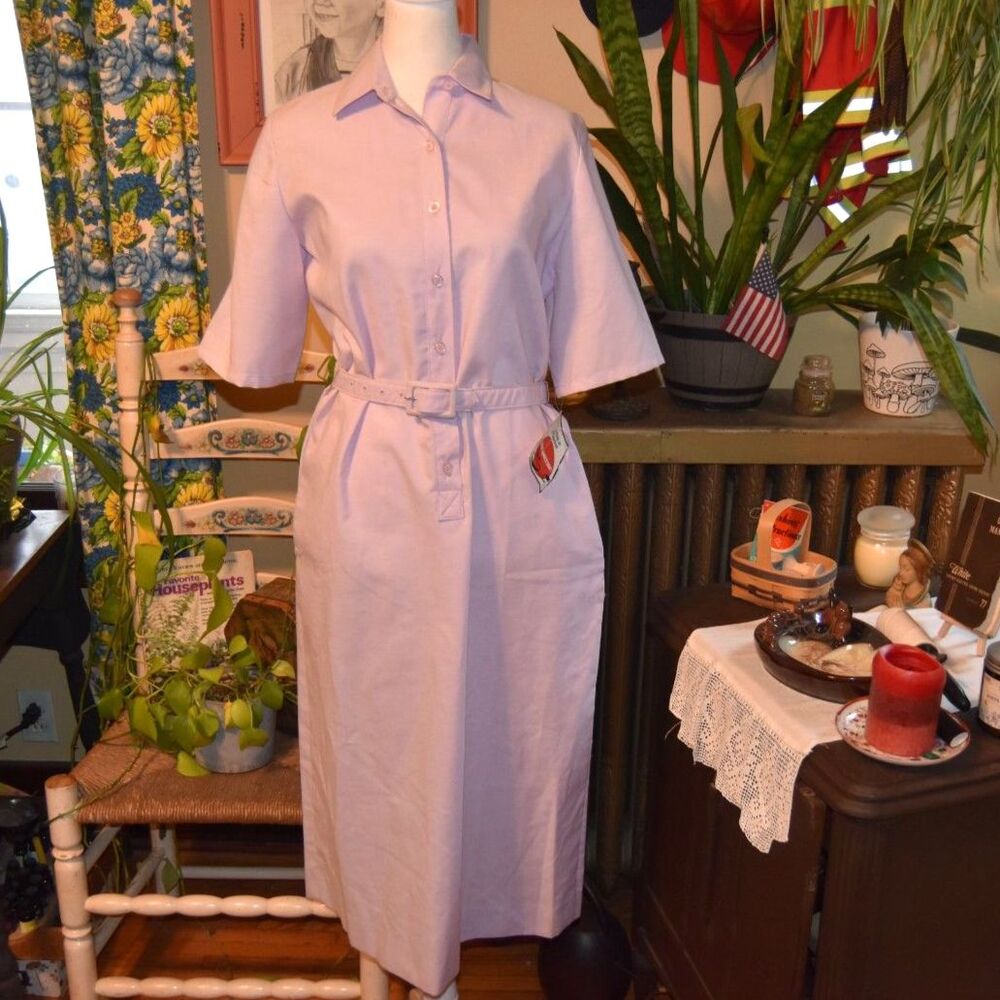 Vintage 1980s Serbin Shirtwaist Dress Purple NOS Belted Dress USA Size Small